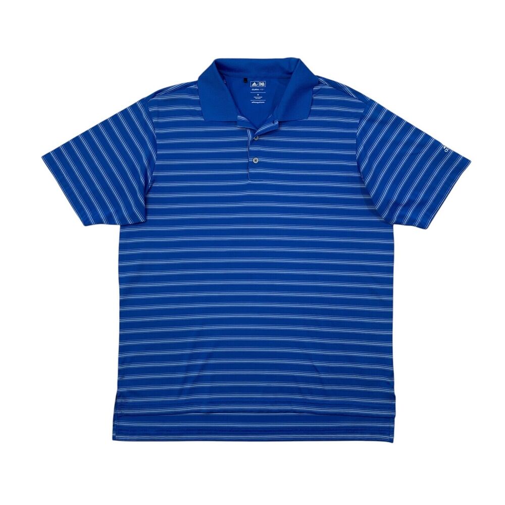 Adidas Polo Shirt Mens M Medium Harbor Cloud ClimaLite Striped Golf Performance